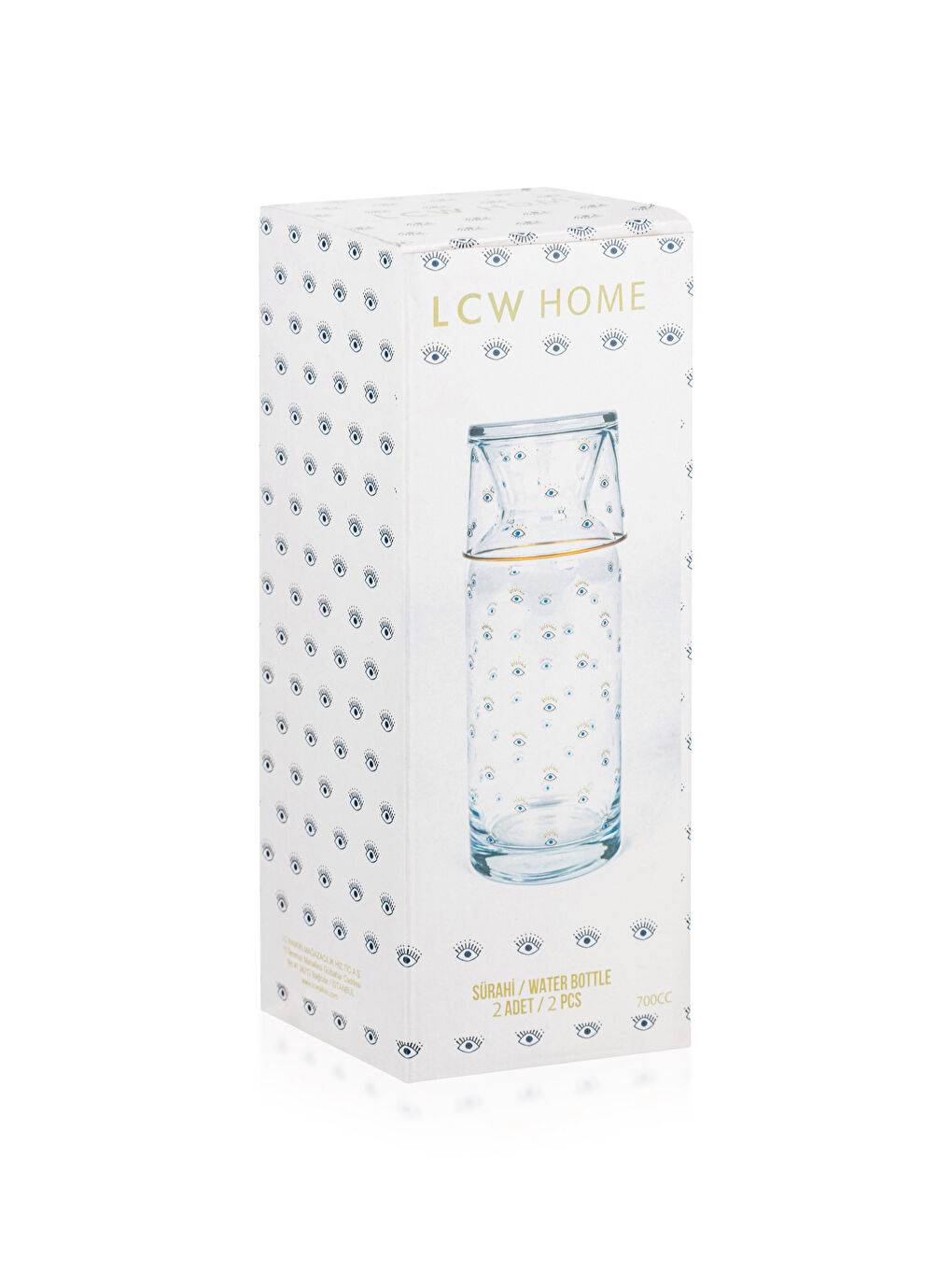 Mavi Baskılı Bardak Kapaklı Cam Sürahi 700 ml-3