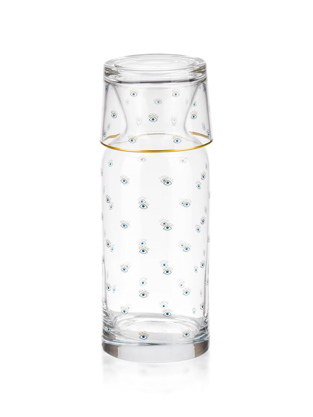 Mavi Baskılı Bardak Kapaklı Cam Sürahi 700 ml-4