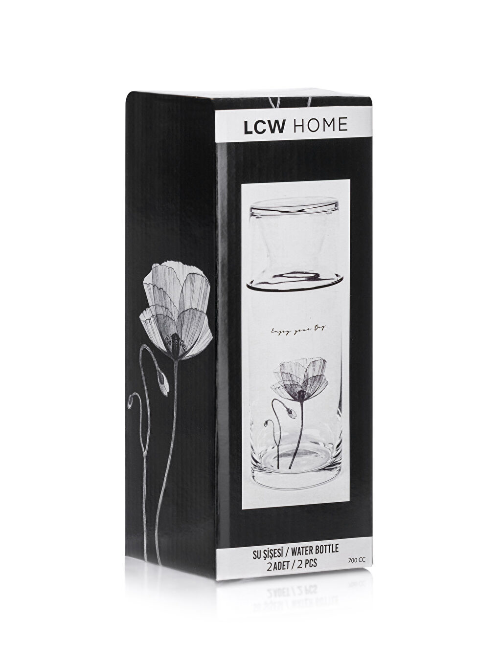 Siyah Baskılı Bardak Kapaklı Cam Sürahi 700 ml-3