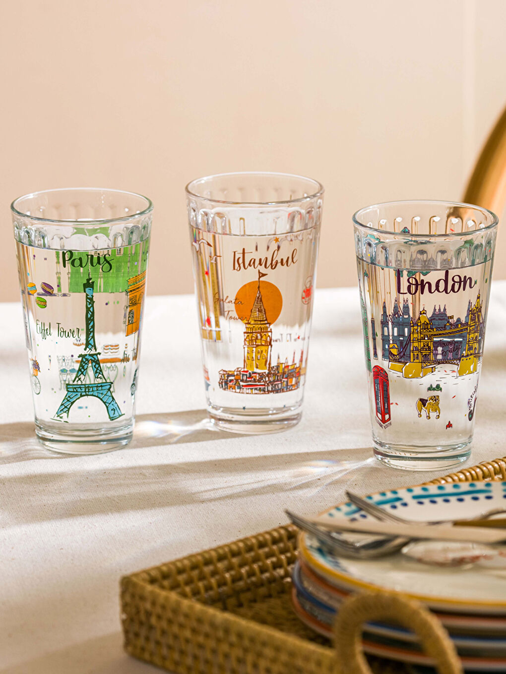 Karışık Baskılı Cam Bardak Seti 3'lü 420 ml