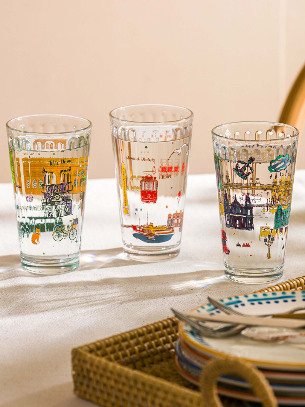 Karışık Baskılı Cam Bardak Seti 3'lü 420 ml-1