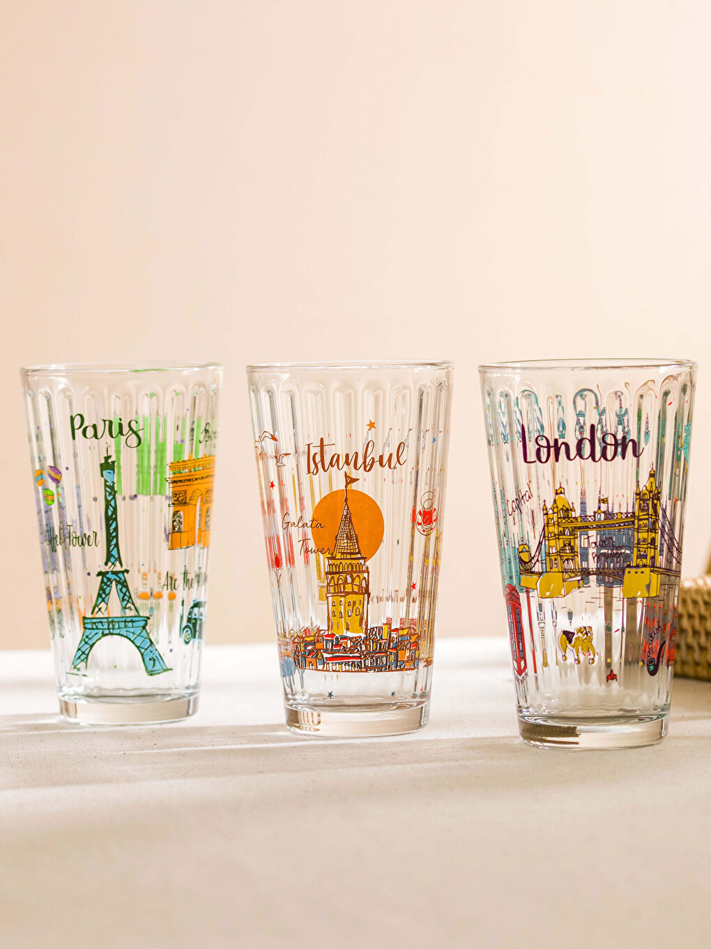 Karışık Baskılı Cam Bardak Seti 3'lü 420 ml-2