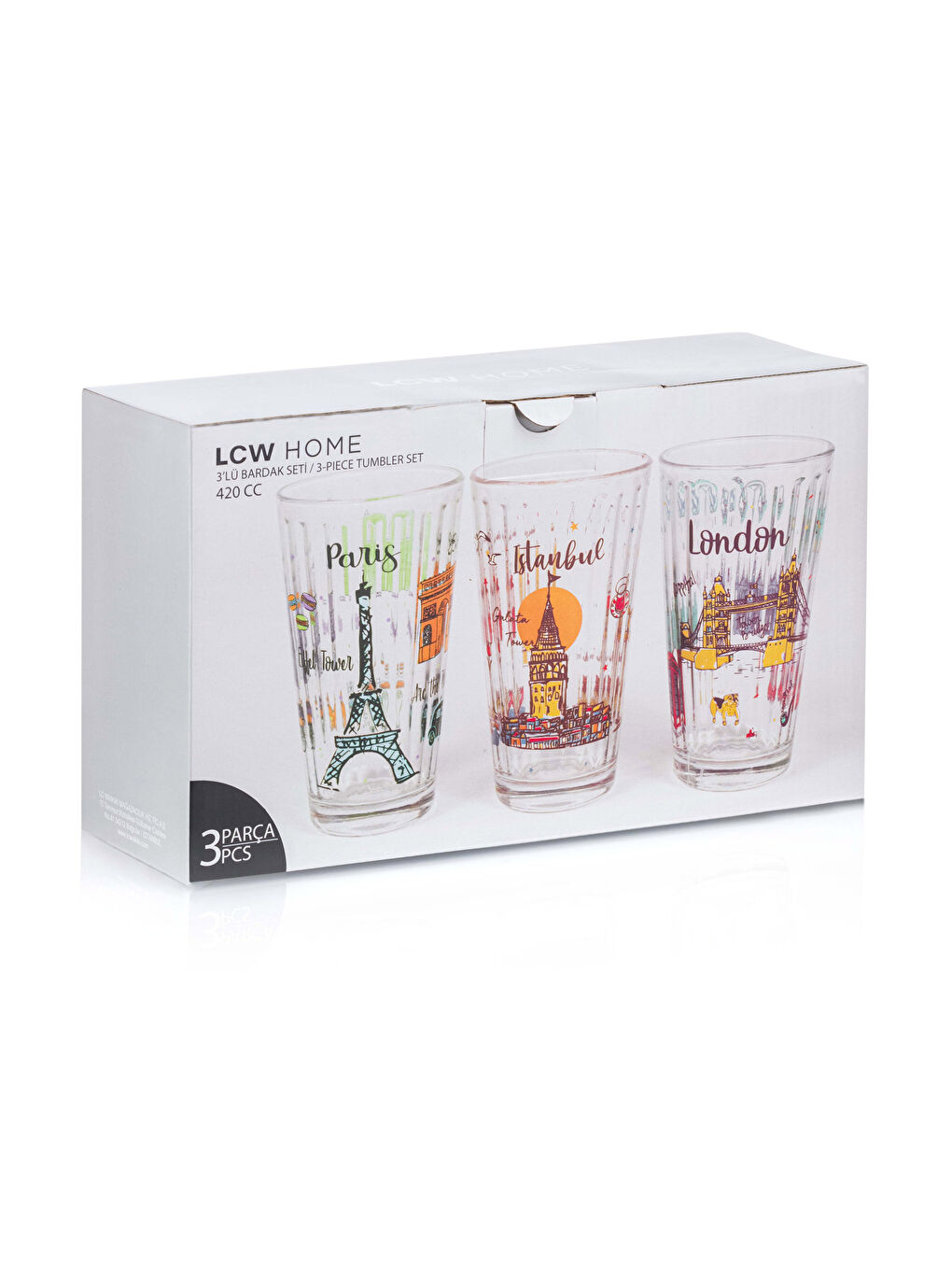 Karışık Baskılı Cam Bardak Seti 3'lü 420 ml-3