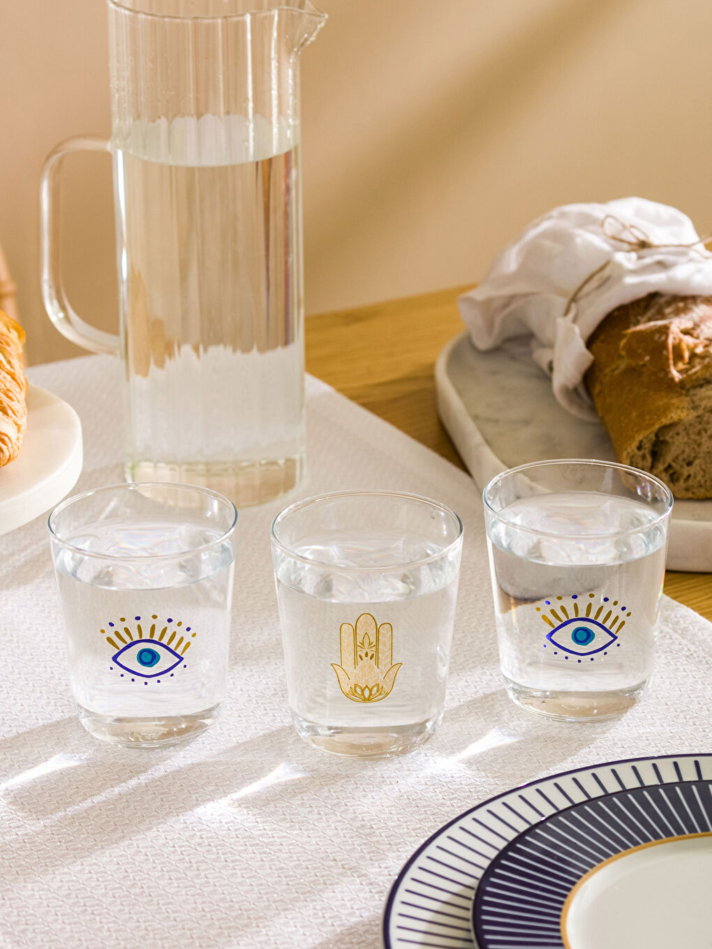 Pahar din Sticlă Imprimat cu Ochi 3 Bucăți 315 Ml