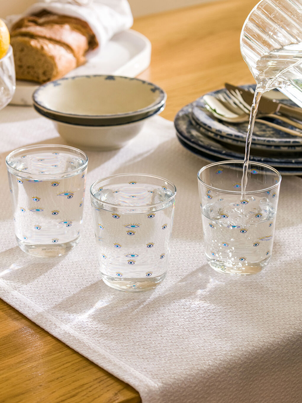 Pahar din Sticlă Imprimat cu Ochi 3 Bucăți 315 Ml