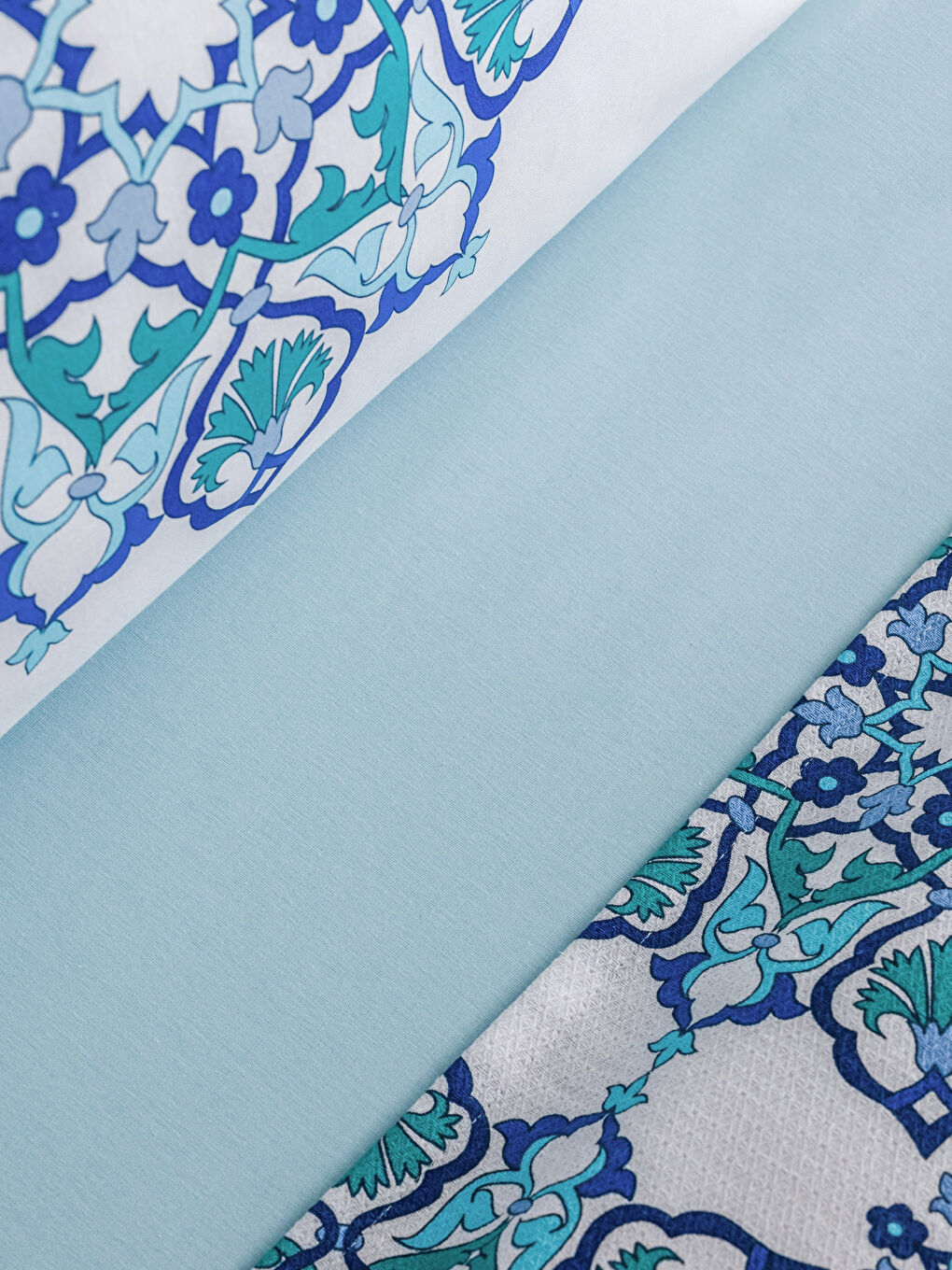 Mavi Desenli Pamuklu Çift Kişilik Pike Takımı-4