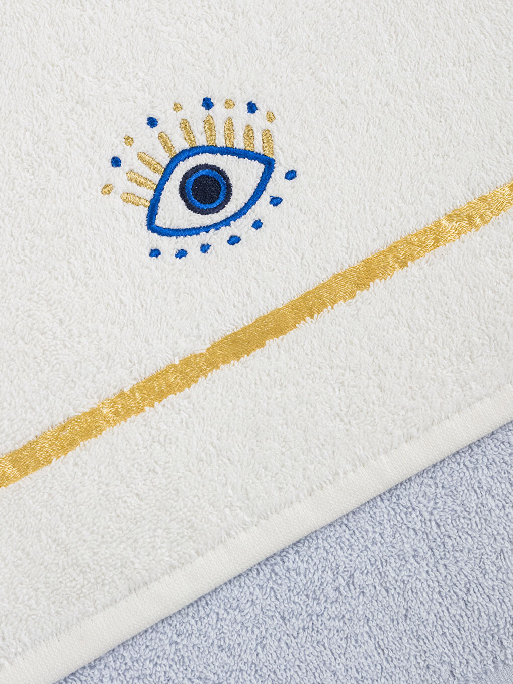 Ekru Göz Nakışlı Pamuklu El Havlusu 2'li 30x50 cm-3