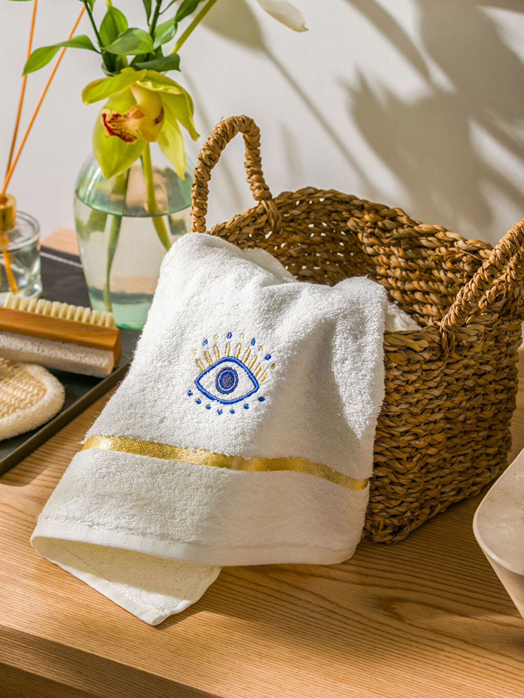 Prosop de Față Brodat cu Ochi din Bumbac 50x80 cm