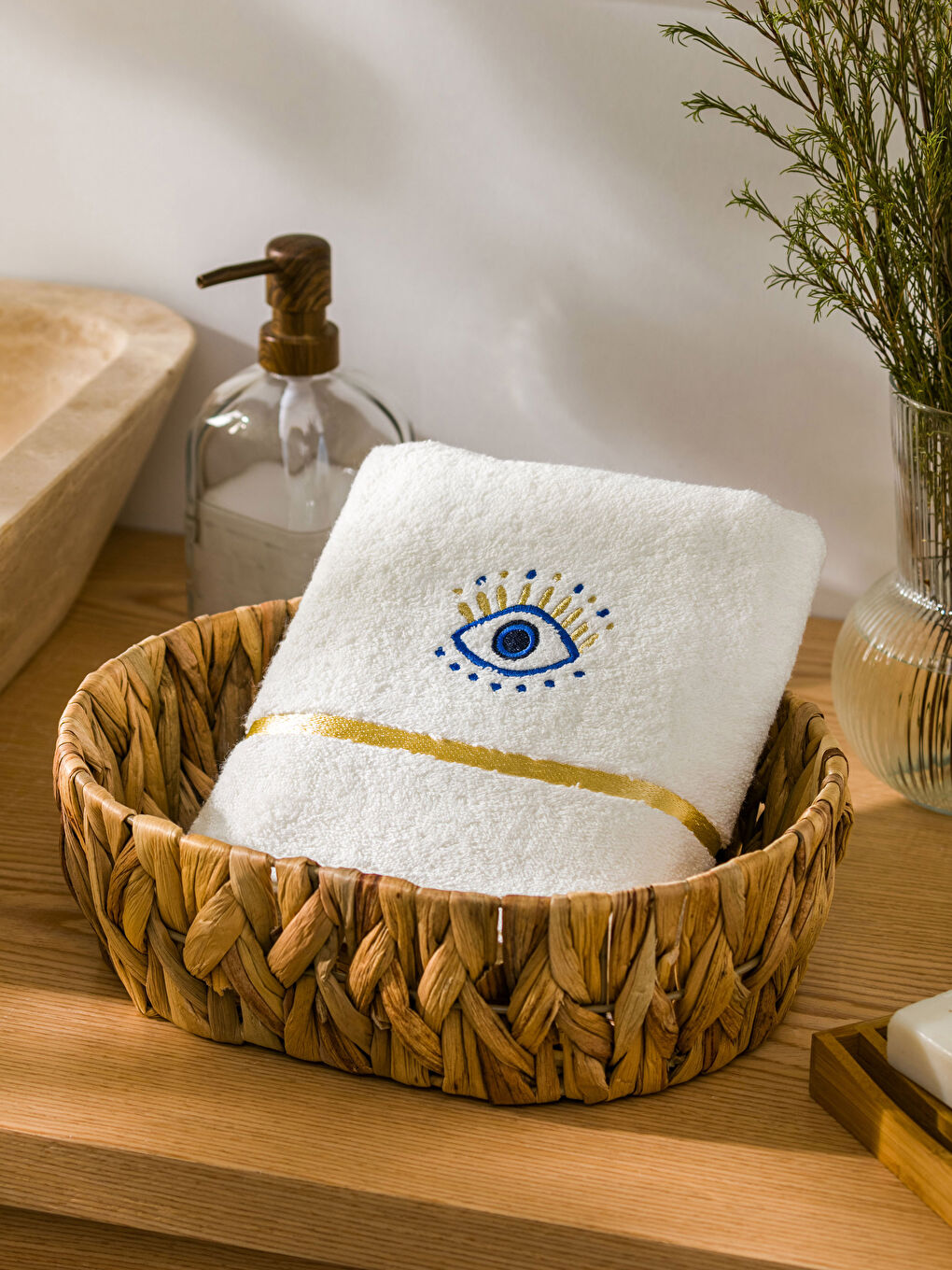 Prosop de Față Brodat cu Ochi din Bumbac 50x80 cm-1