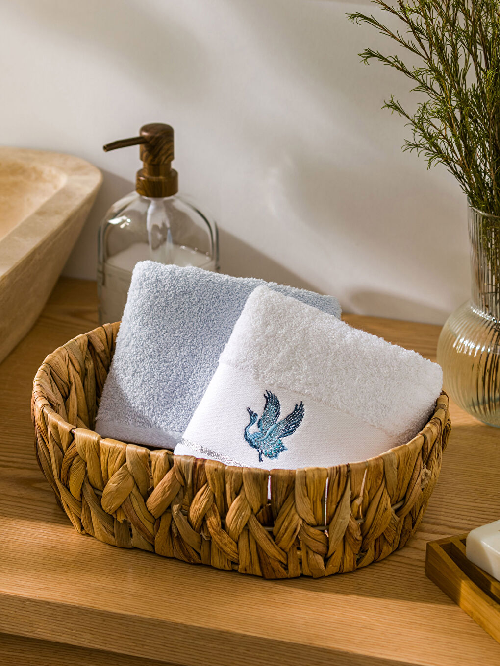 Beyaz Nakışlı El Havlusu 2'Li 30x50 cm