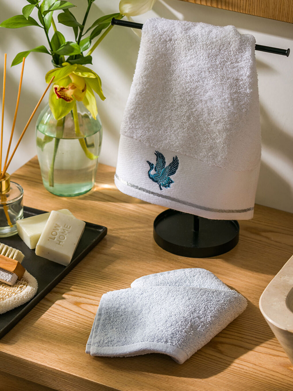 Beyaz Nakışlı El Havlusu 2'Li 30x50 cm-1