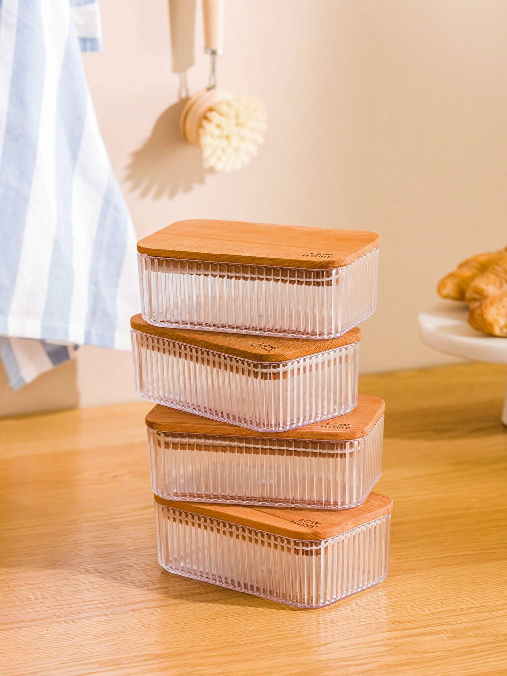 Renksiz Ahşap Kapaklı Saklama Kabı 4'lü-1