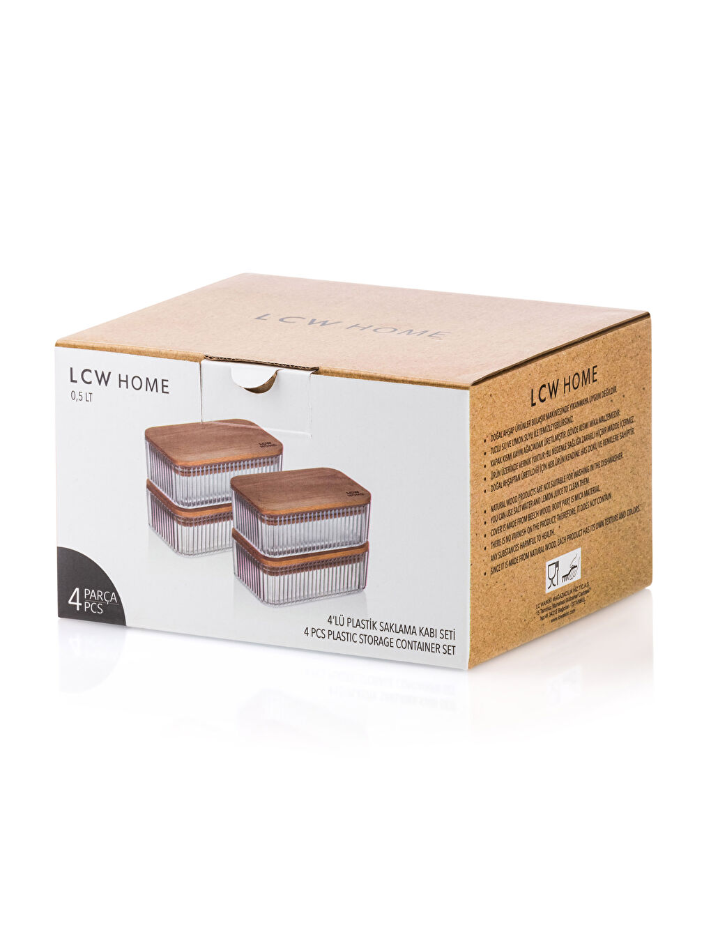 Renksiz Ahşap Kapaklı Saklama Kabı 4'lü-3