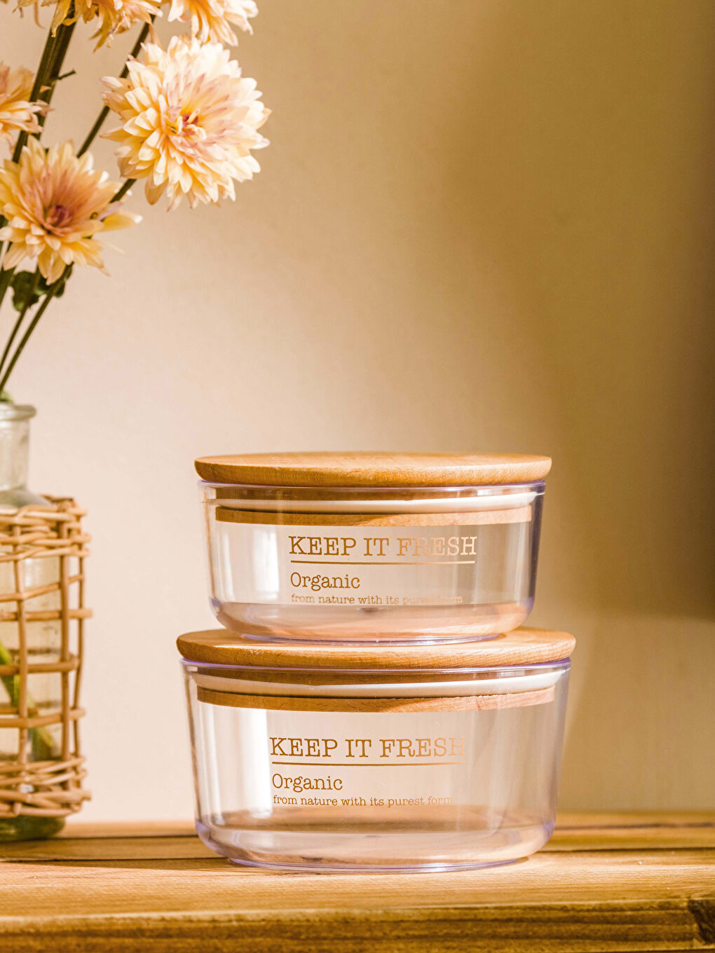 Renksiz Ahşap Kapaklı Saklama Kabı 2'li