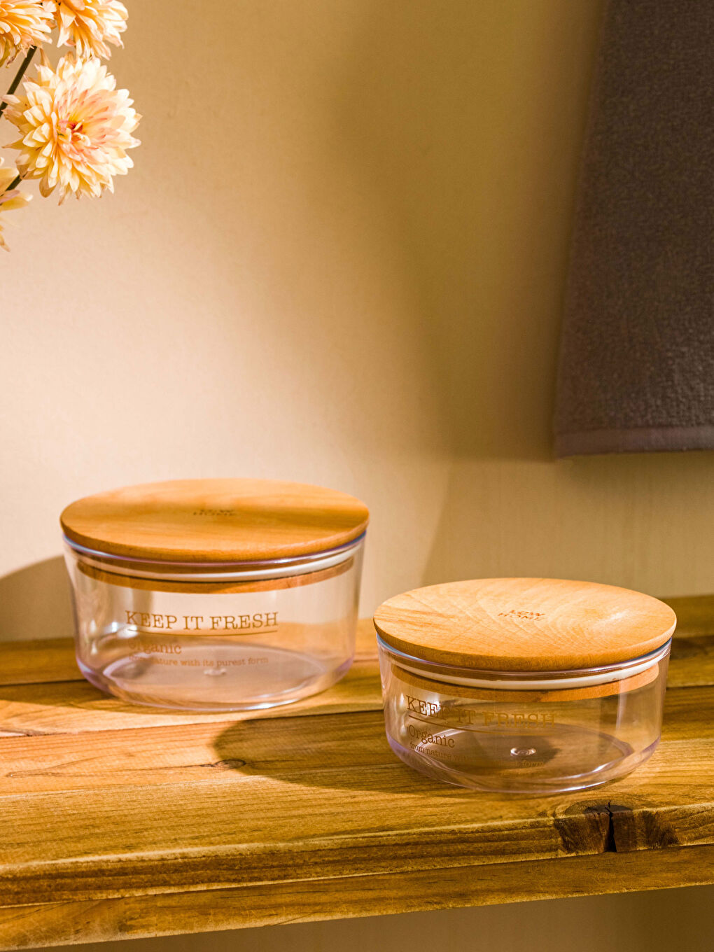 Renksiz Ahşap Kapaklı Saklama Kabı 2'li-1