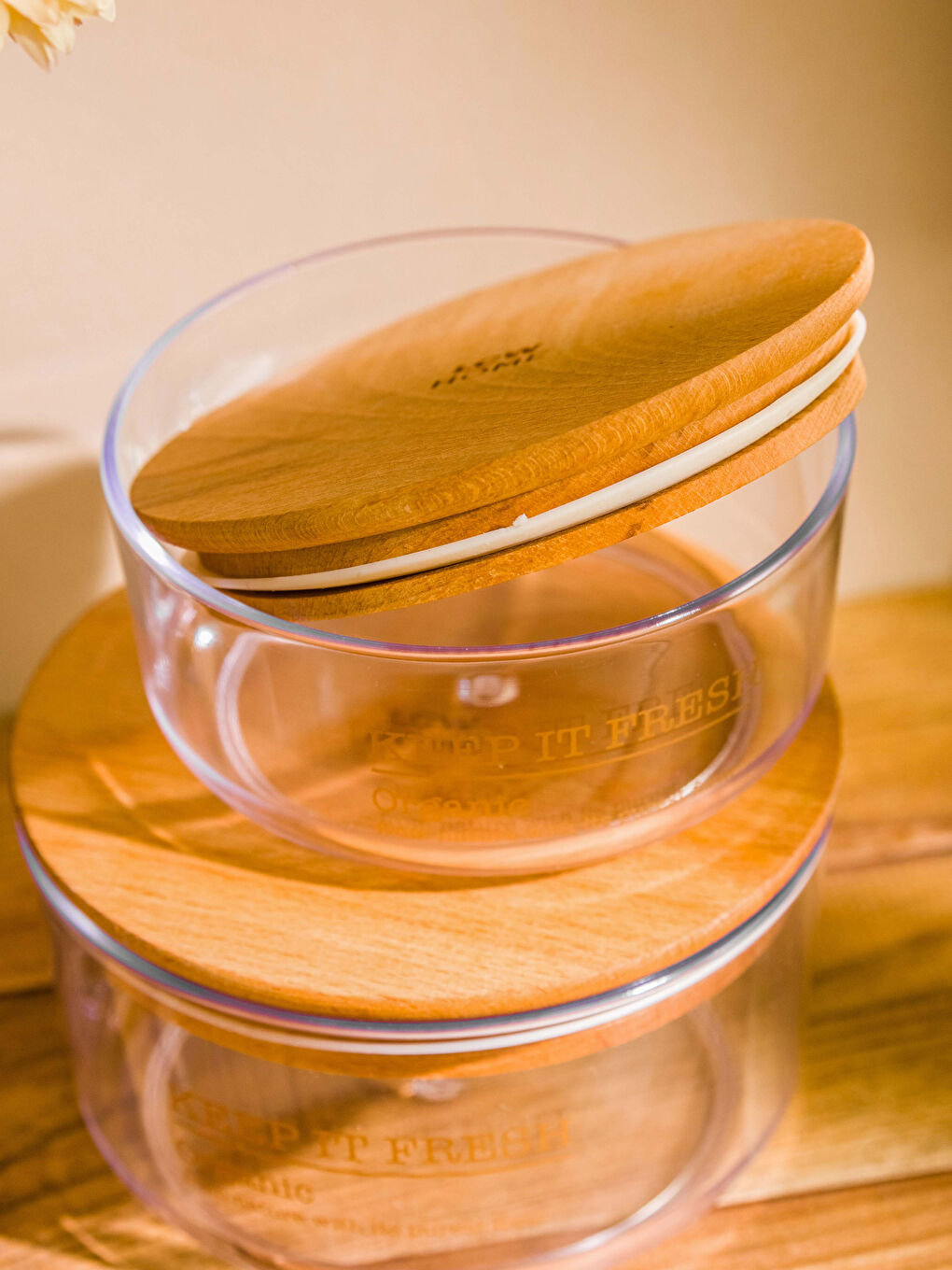 Renksiz Ahşap Kapaklı Saklama Kabı 2'li-2