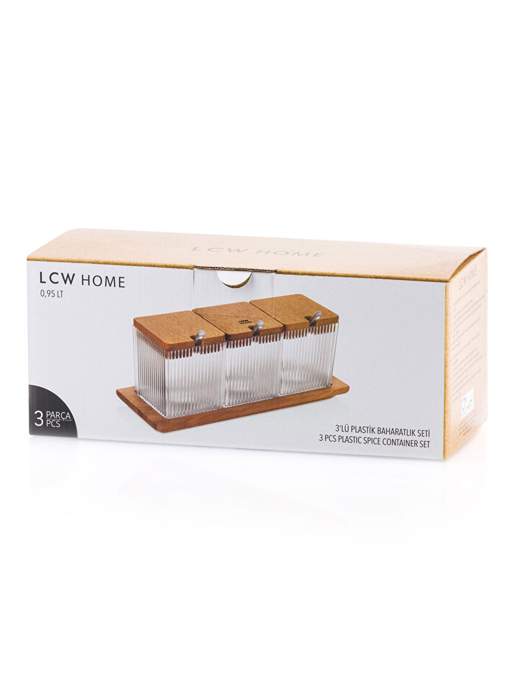 Renksiz Ahşap Kapaklı Baharatlık Seti 3'lü 950 ml-4