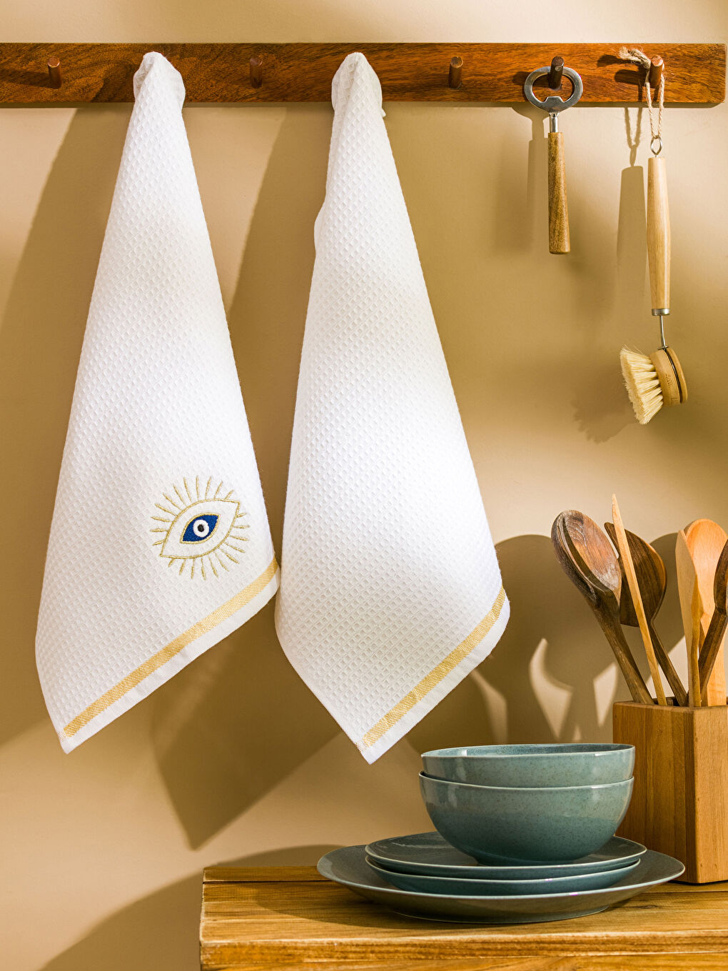 منشفة شاي مطرزة بالعين - مجموعتين 40x50 سم