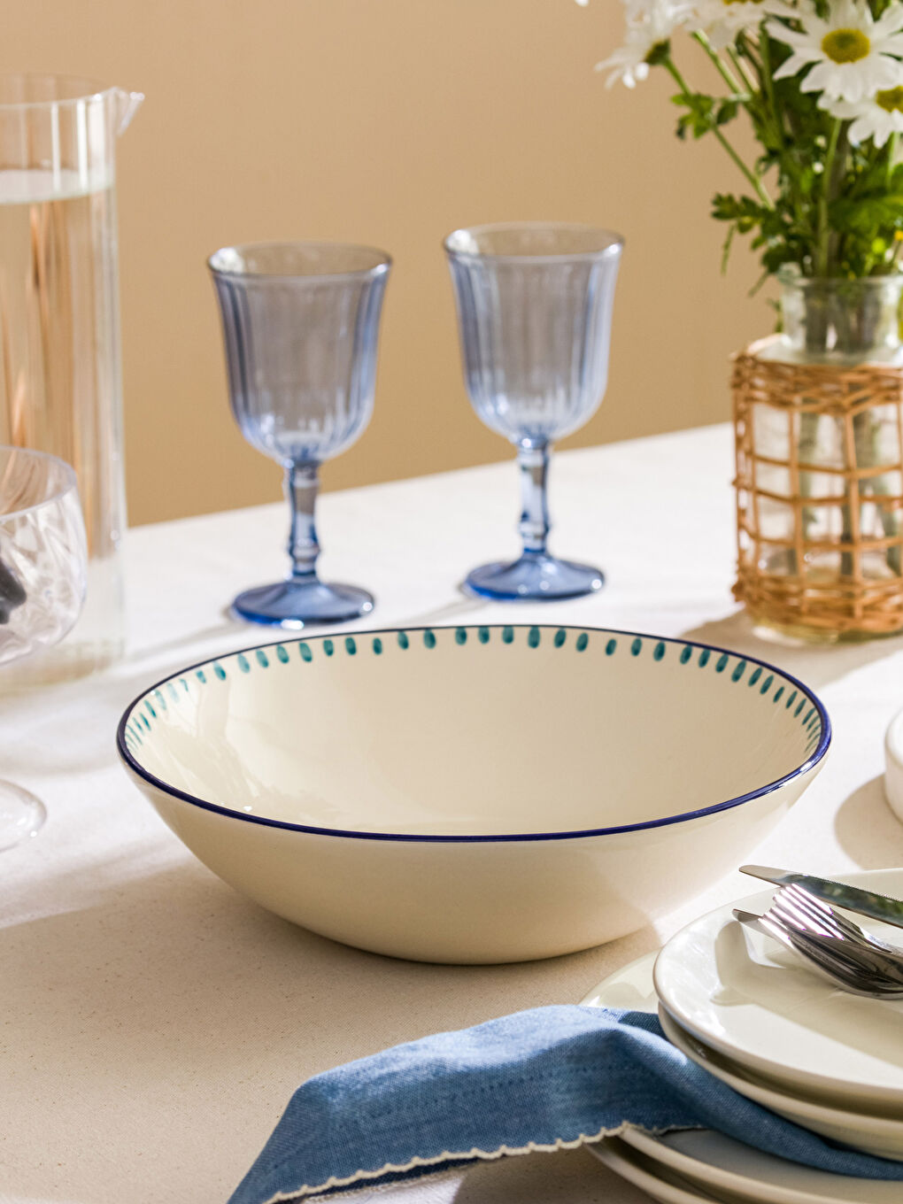 Mavi Göz Baskılı Seramik Salata Kasesi 26 cm-1