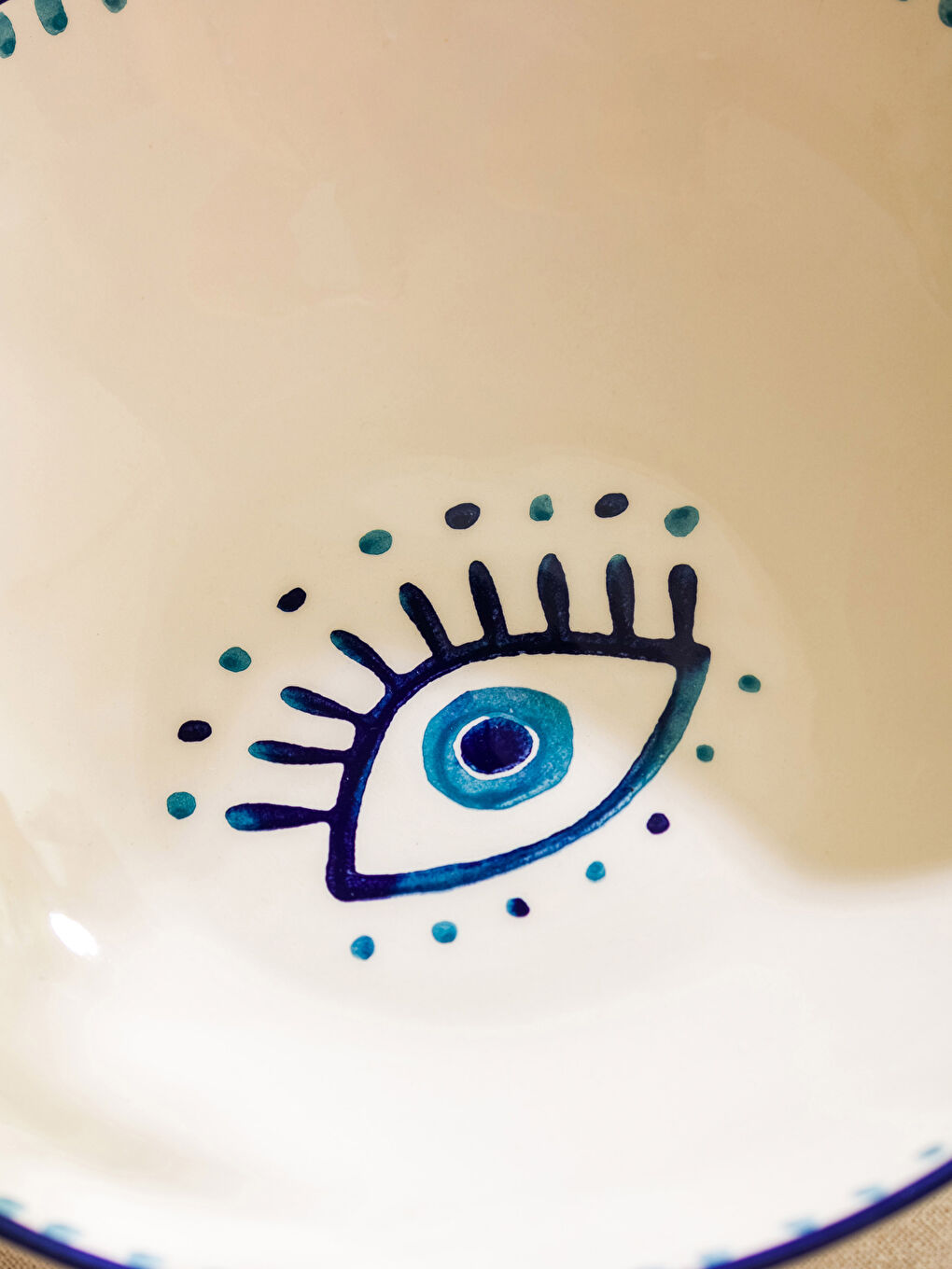 Mavi Göz Baskılı Seramik Salata Kasesi 26 cm-2