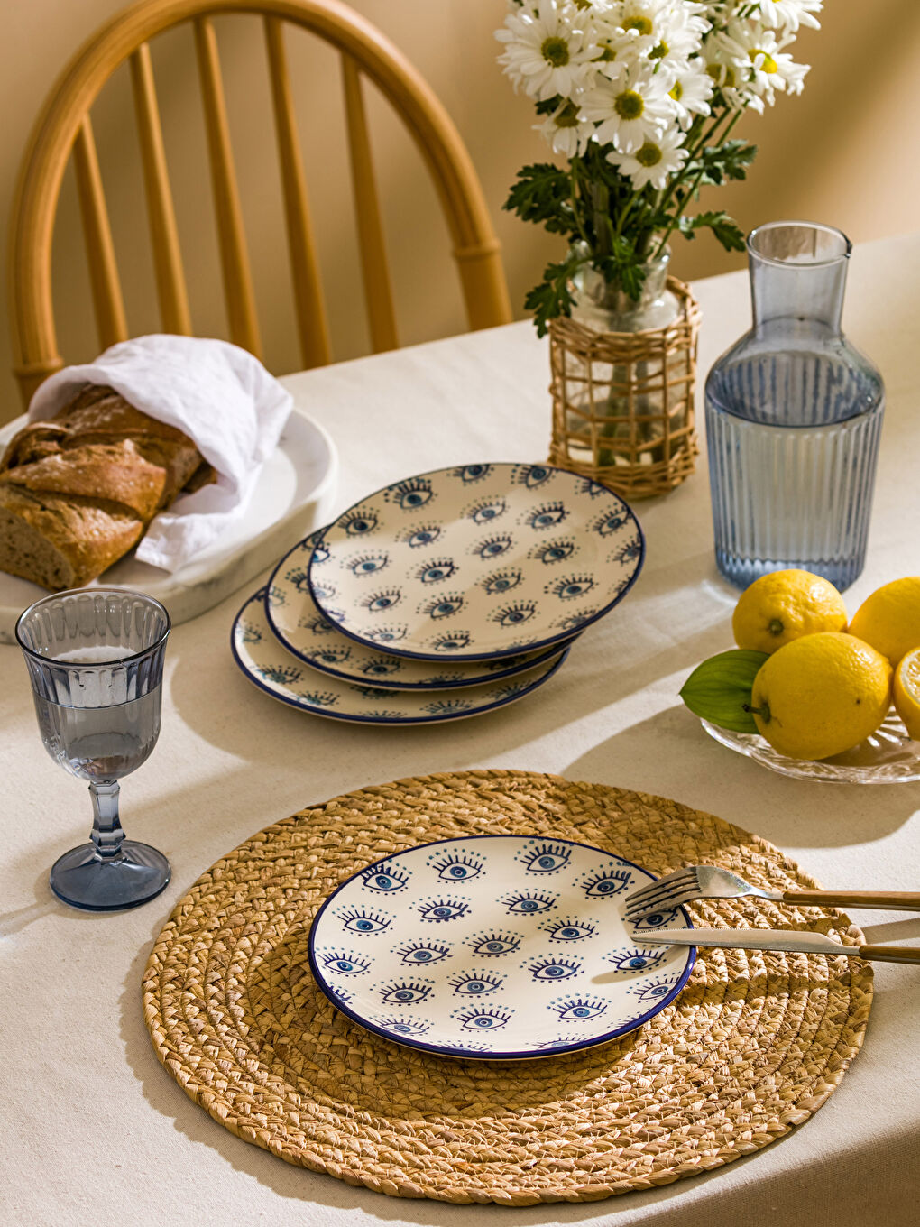 Set Farfurii pentru Tort din Ceramică cu Imprimat Ochi Pachet de 4