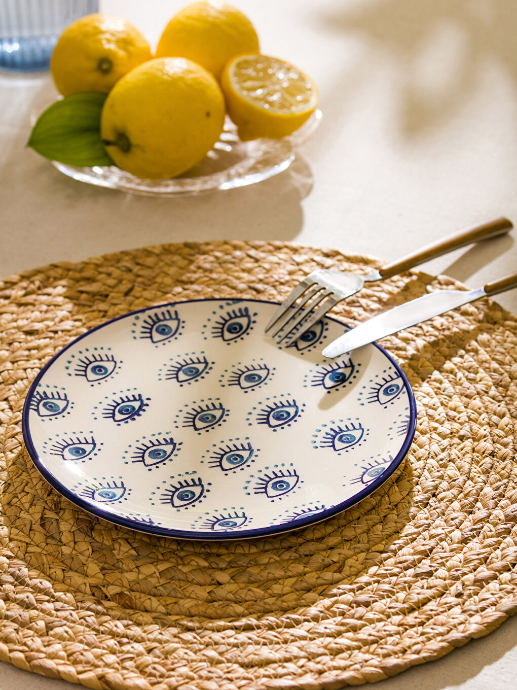 Set Farfurii pentru Tort din Ceramică cu Imprimat Ochi Pachet de 4-1