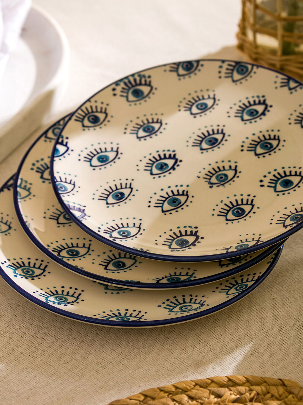 Set Farfurii pentru Tort din Ceramică cu Imprimat Ochi Pachet de 4-2