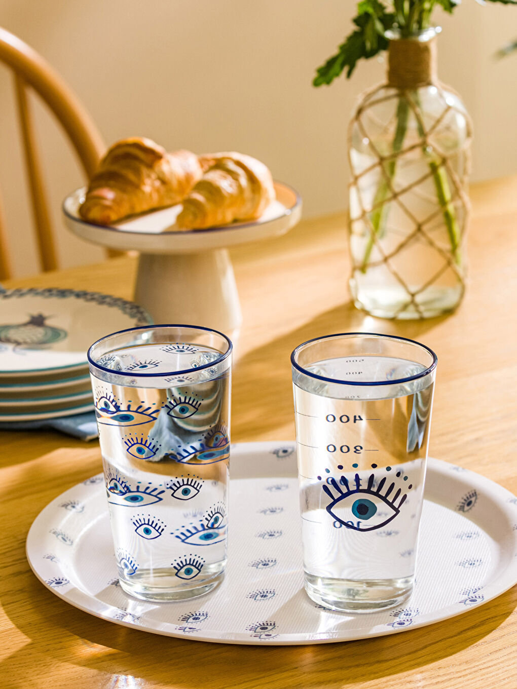 Mavi Göz Baskılı Cam Bardak Seti 2'li 500 ml