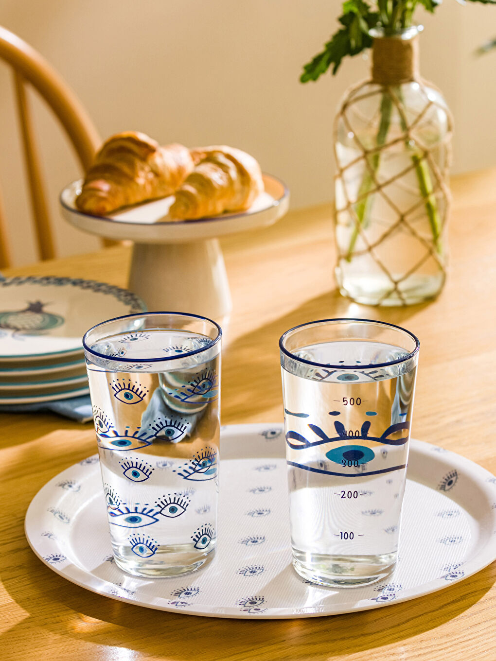 Mavi Göz Baskılı Cam Bardak Seti 2'li 500 ml-1