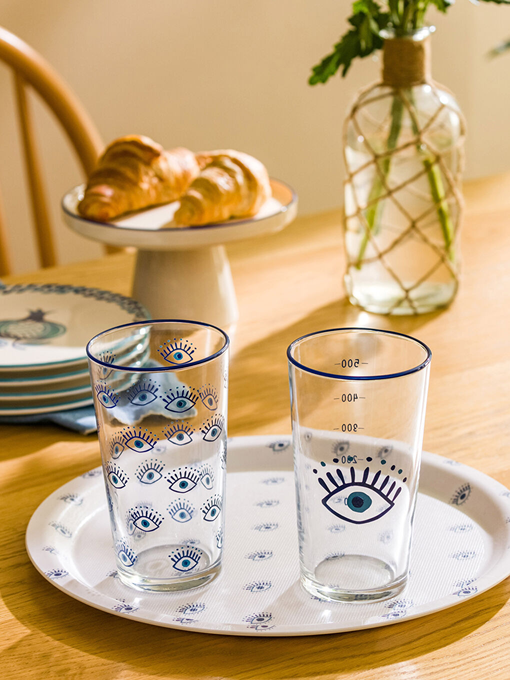 Mavi Göz Baskılı Cam Bardak Seti 2'li 500 ml-2
