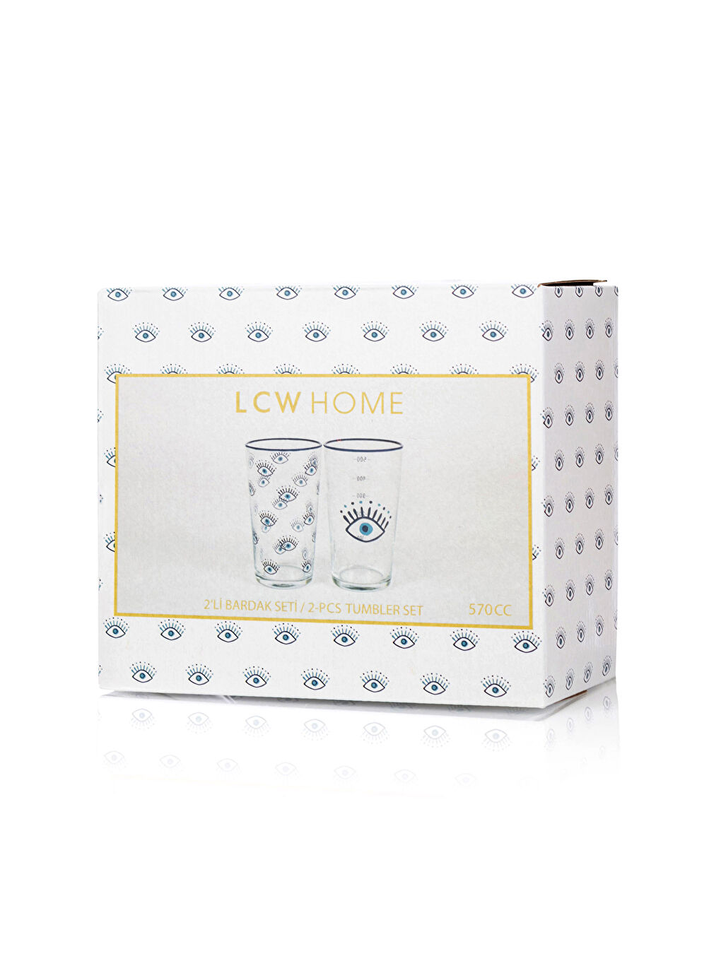 Mavi Göz Baskılı Cam Bardak Seti 2'li 500 ml-3