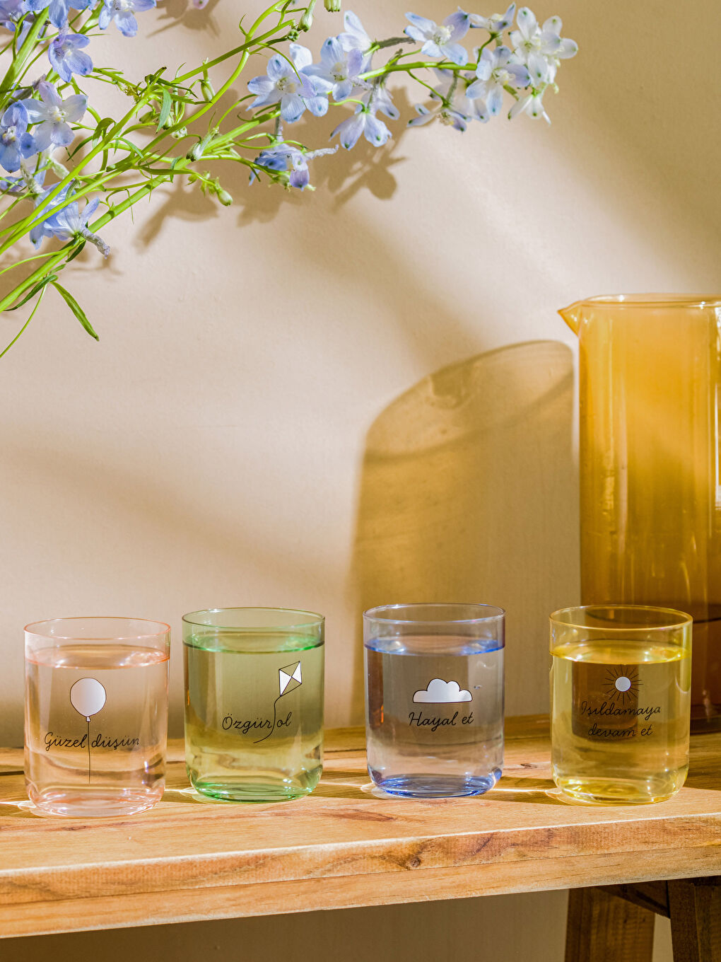 Karışık Baskılı Cam Bardak Seti 4'lü 350 ml