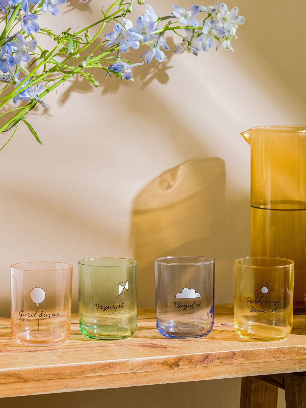 Karışık Baskılı Cam Bardak Seti 4'lü 350 ml-2
