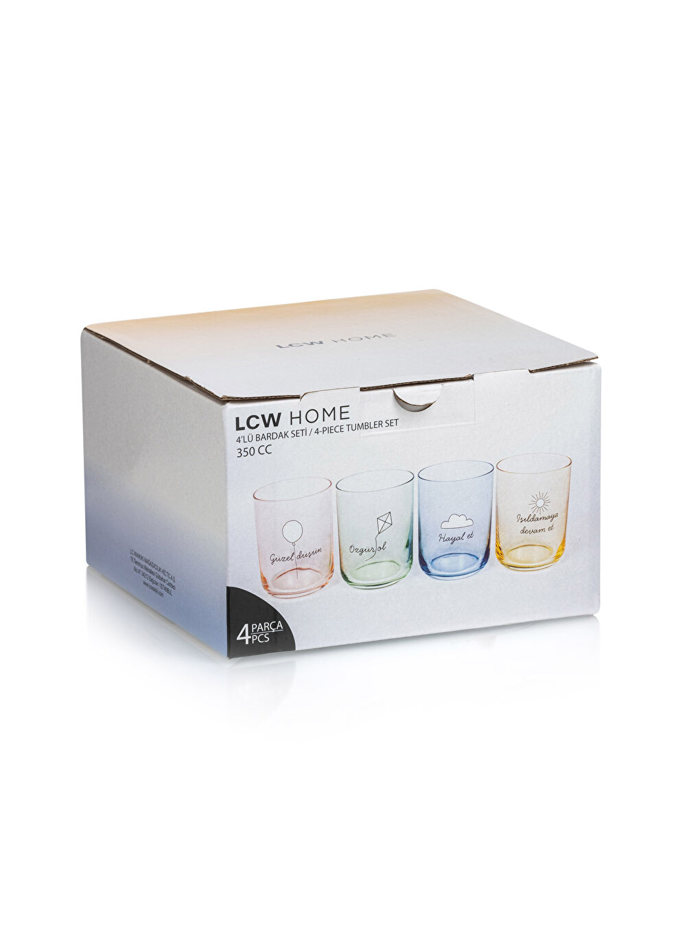 Karışık Baskılı Cam Bardak Seti 4'lü 350 ml-6