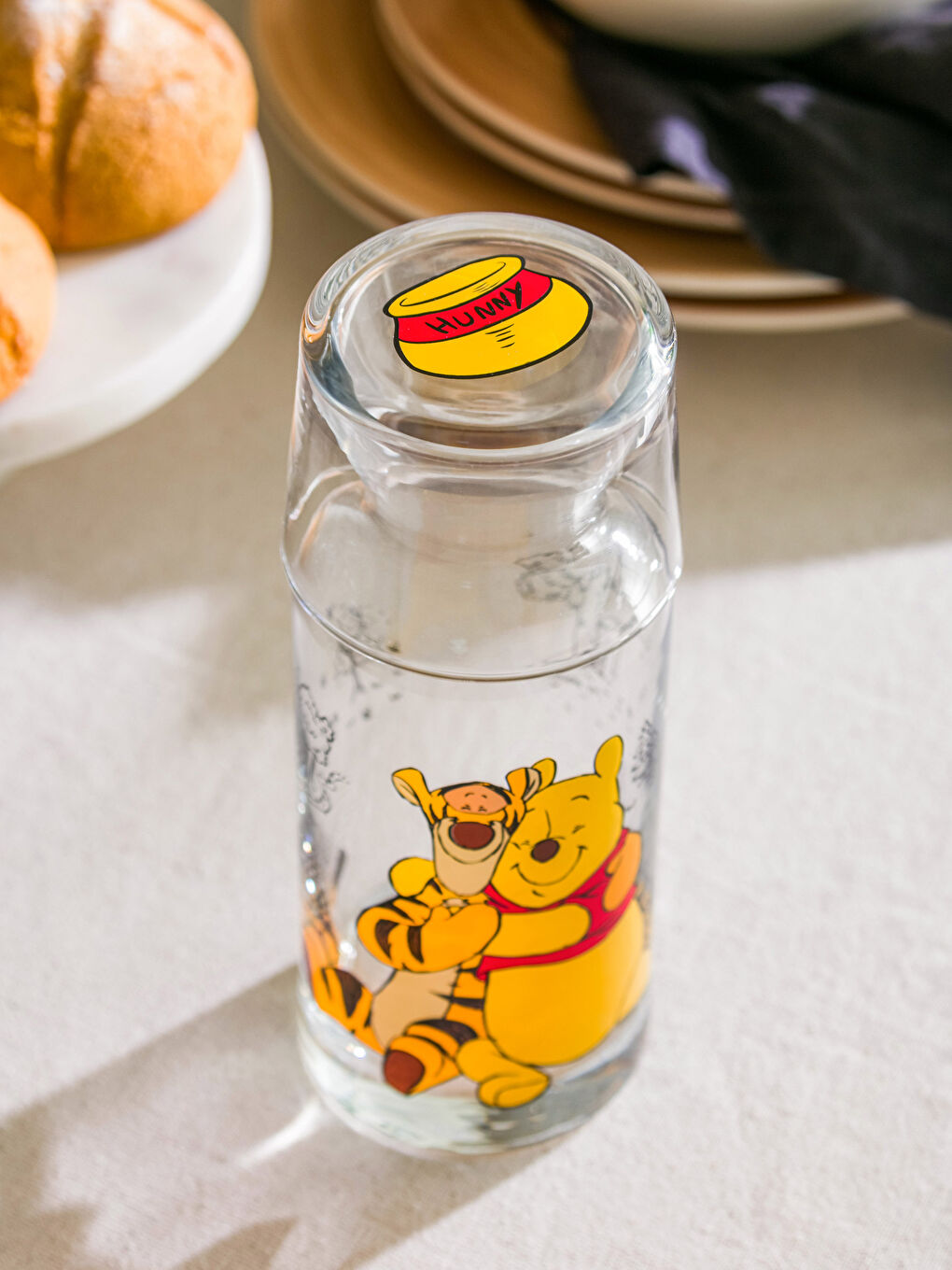 Karışık Winnie The Pooh Baskılı Bardak Kapaklı Cam Sürahi 700 ml-3