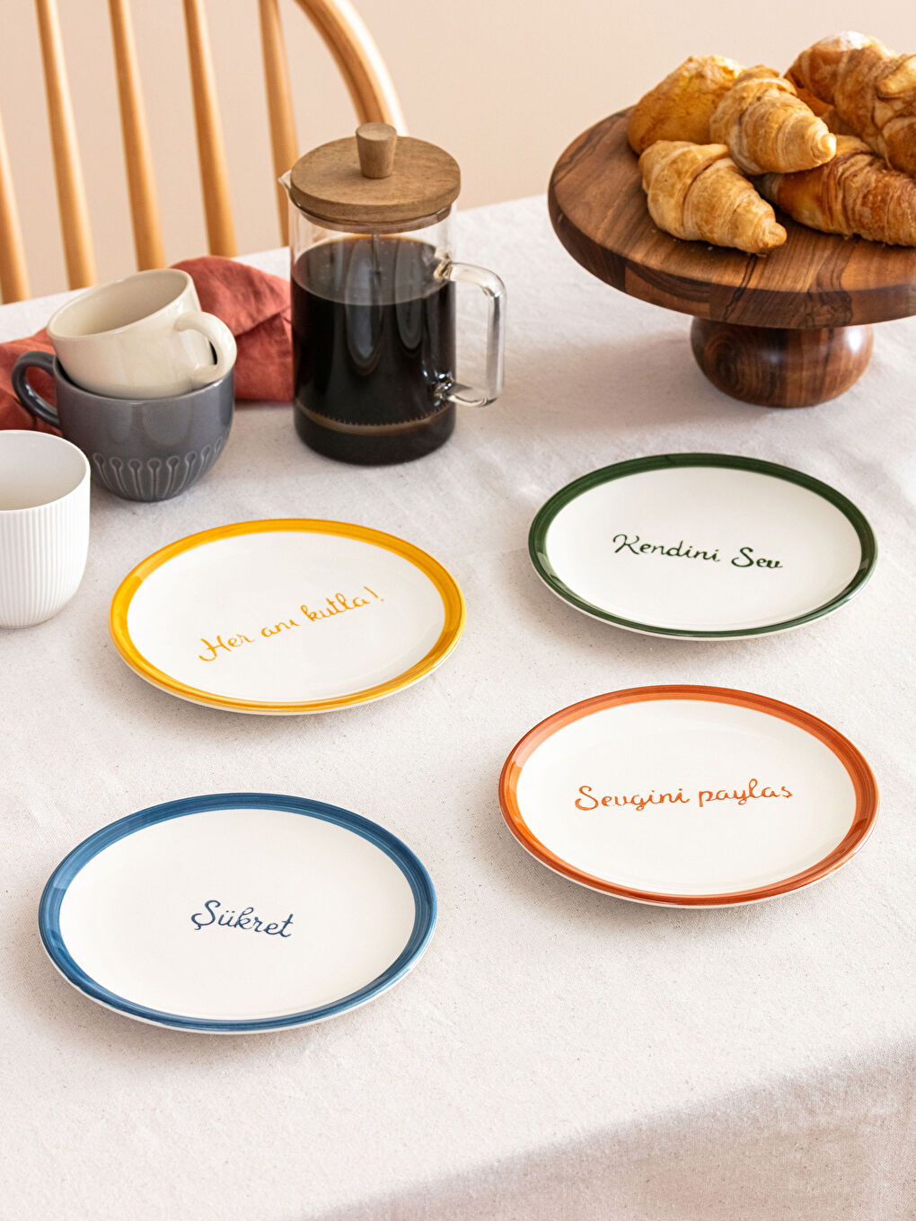 Lettering Printed Ceramic Cake Plate Set of 4