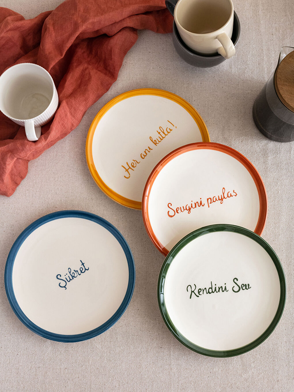 Lettering Printed Ceramic Cake Plate Set of 4-1