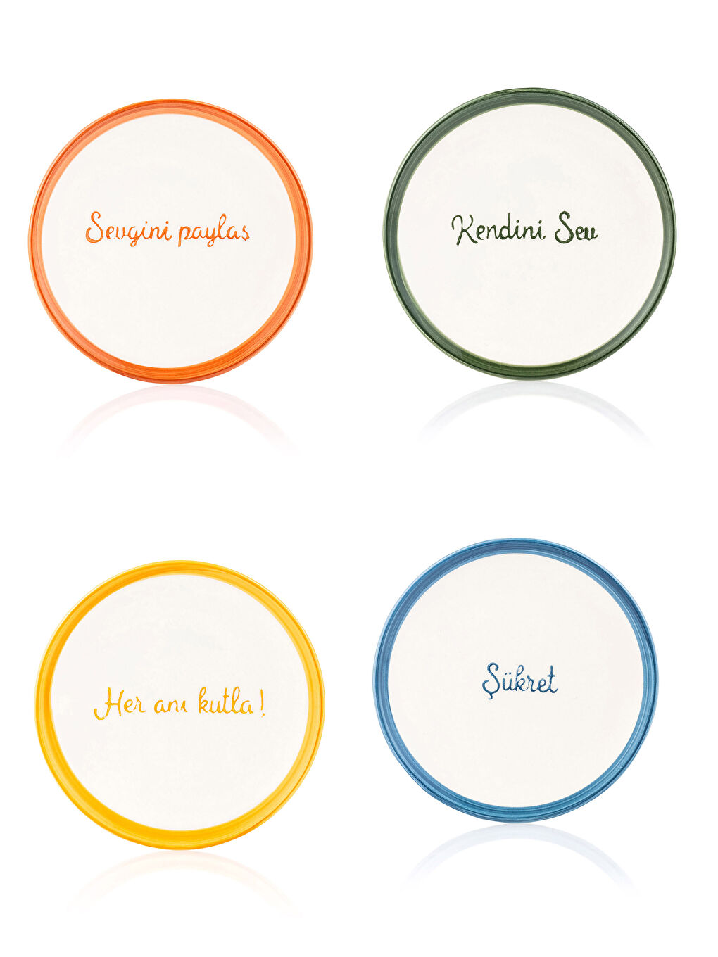 Lettering Printed Ceramic Cake Plate Set of 4-4