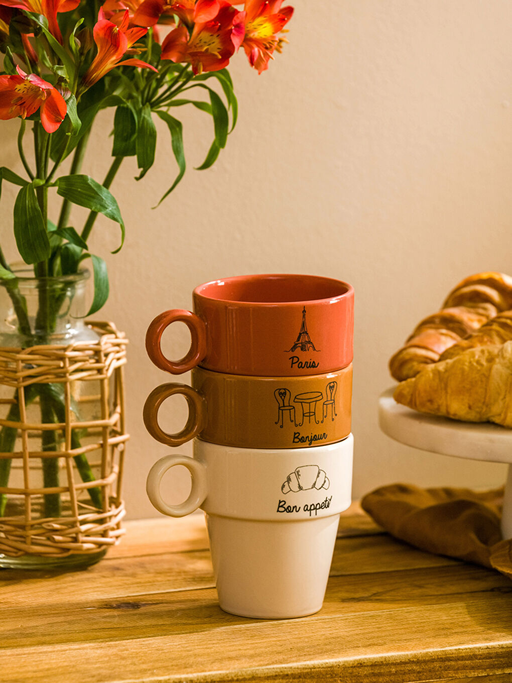 Karışık Baskılı Seramik Kupa Bardak 3'lü Set