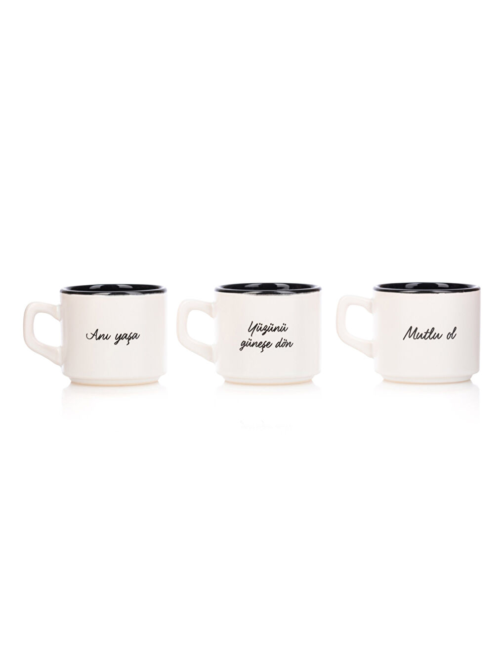 LCW HOME Siyah Yazı Baskılı Seramik Fincan Set 3'lü - 4