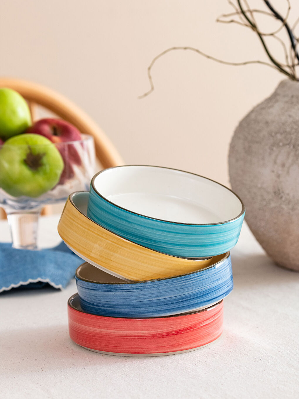 Karışık Renkli Seramik Çerezlik Kase Seti 4'lü-1