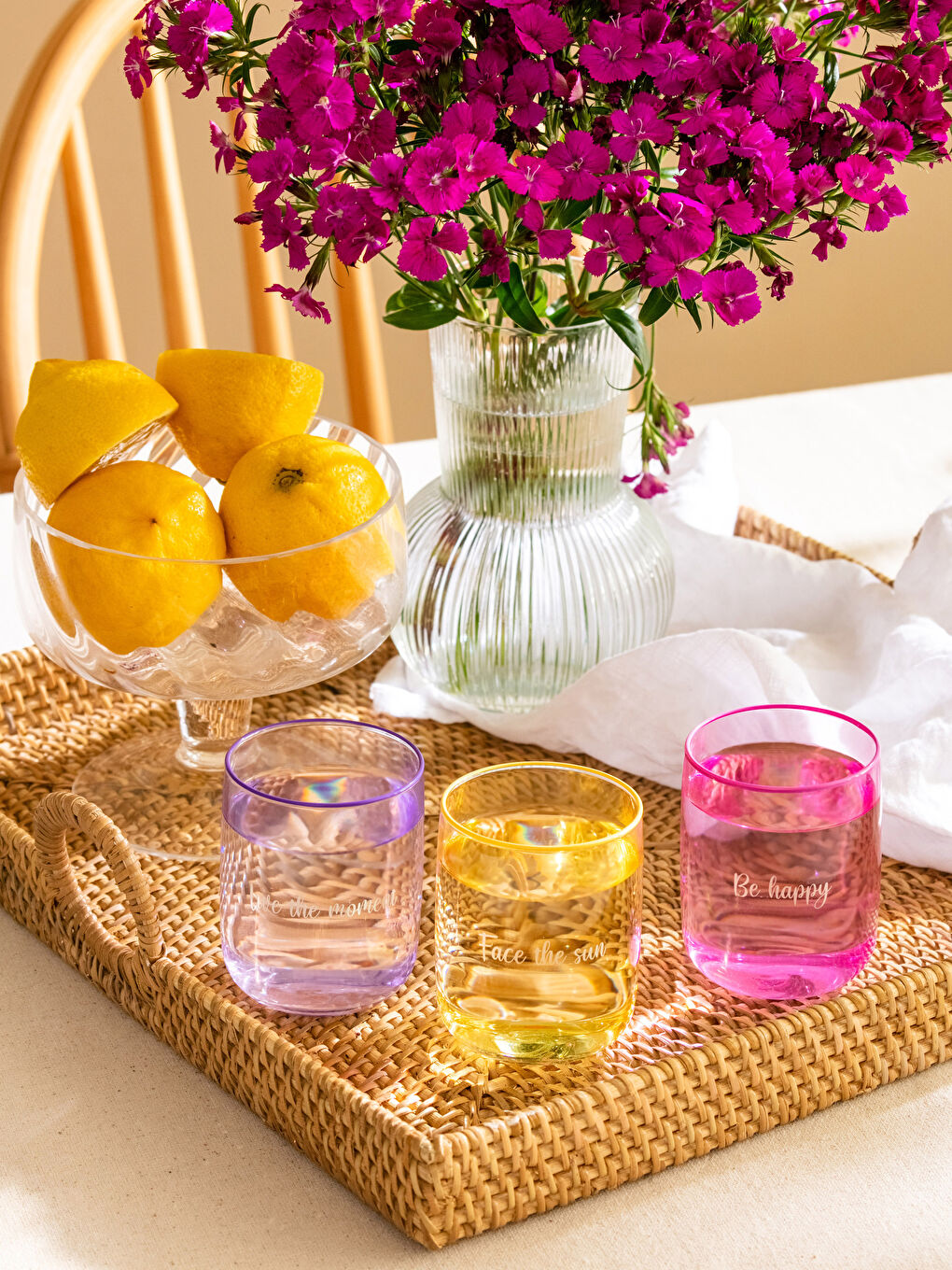 Karışık Yazı Baskılı Renkli Cam Bardak 3'lü 280 ml