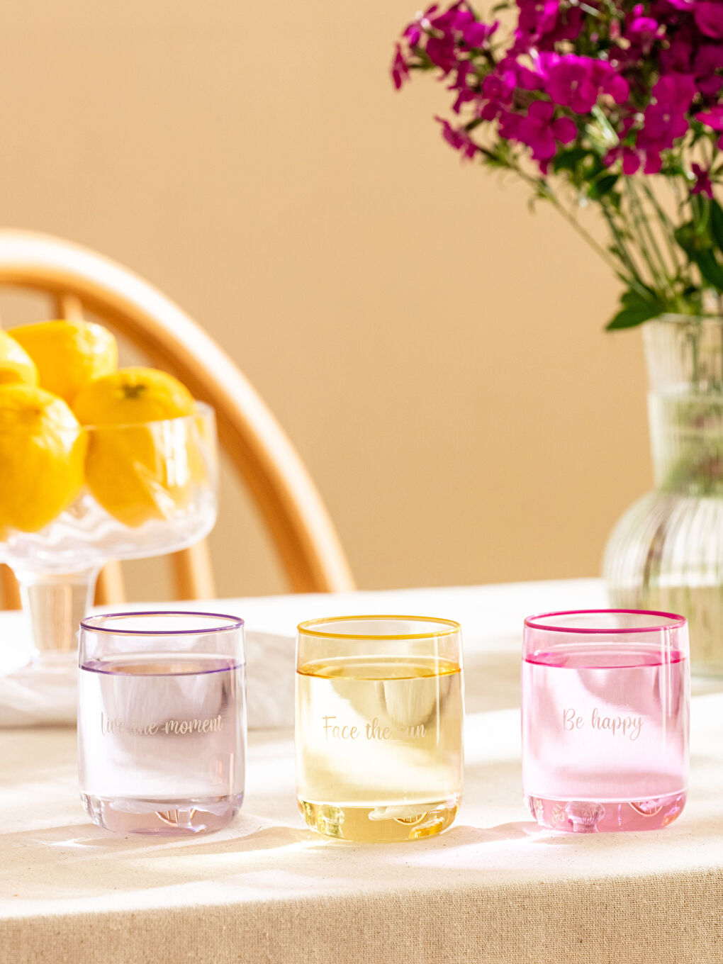 Karışık Yazı Baskılı Renkli Cam Bardak 3'lü 280 ml-1