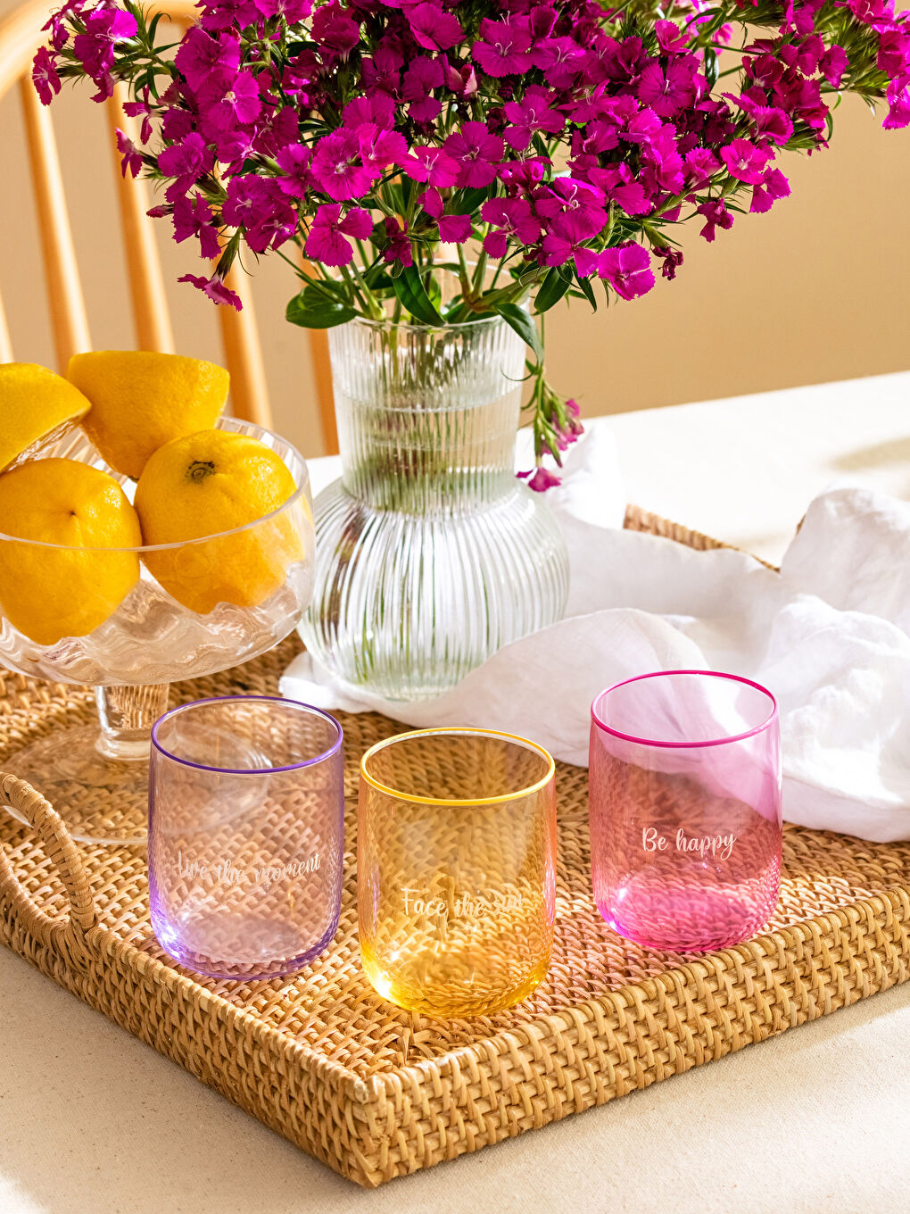 Karışık Yazı Baskılı Renkli Cam Bardak 3'lü 280 ml-2