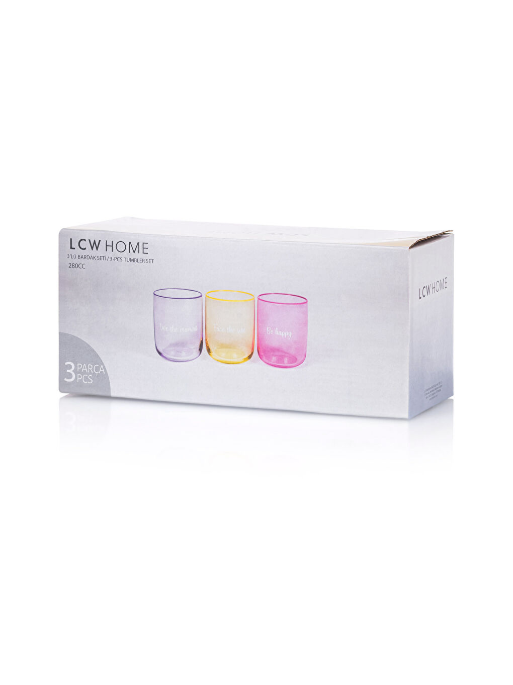 Karışık Yazı Baskılı Renkli Cam Bardak 3'lü 280 ml-3