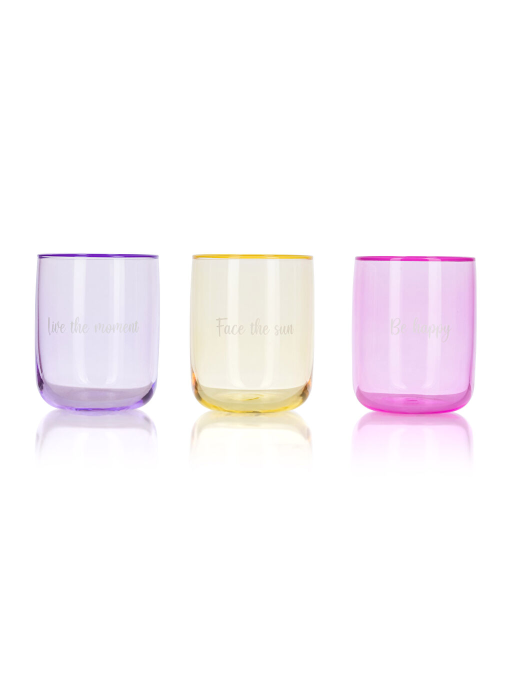 Karışık Yazı Baskılı Renkli Cam Bardak 3'lü 280 ml-4