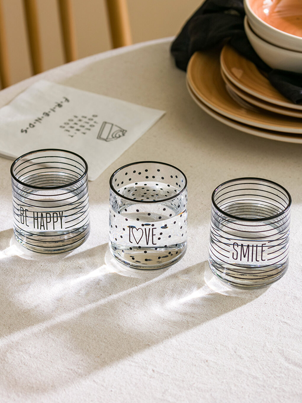 Siyah Baskılı Cam Bardak Seti 3'lü 260 ml