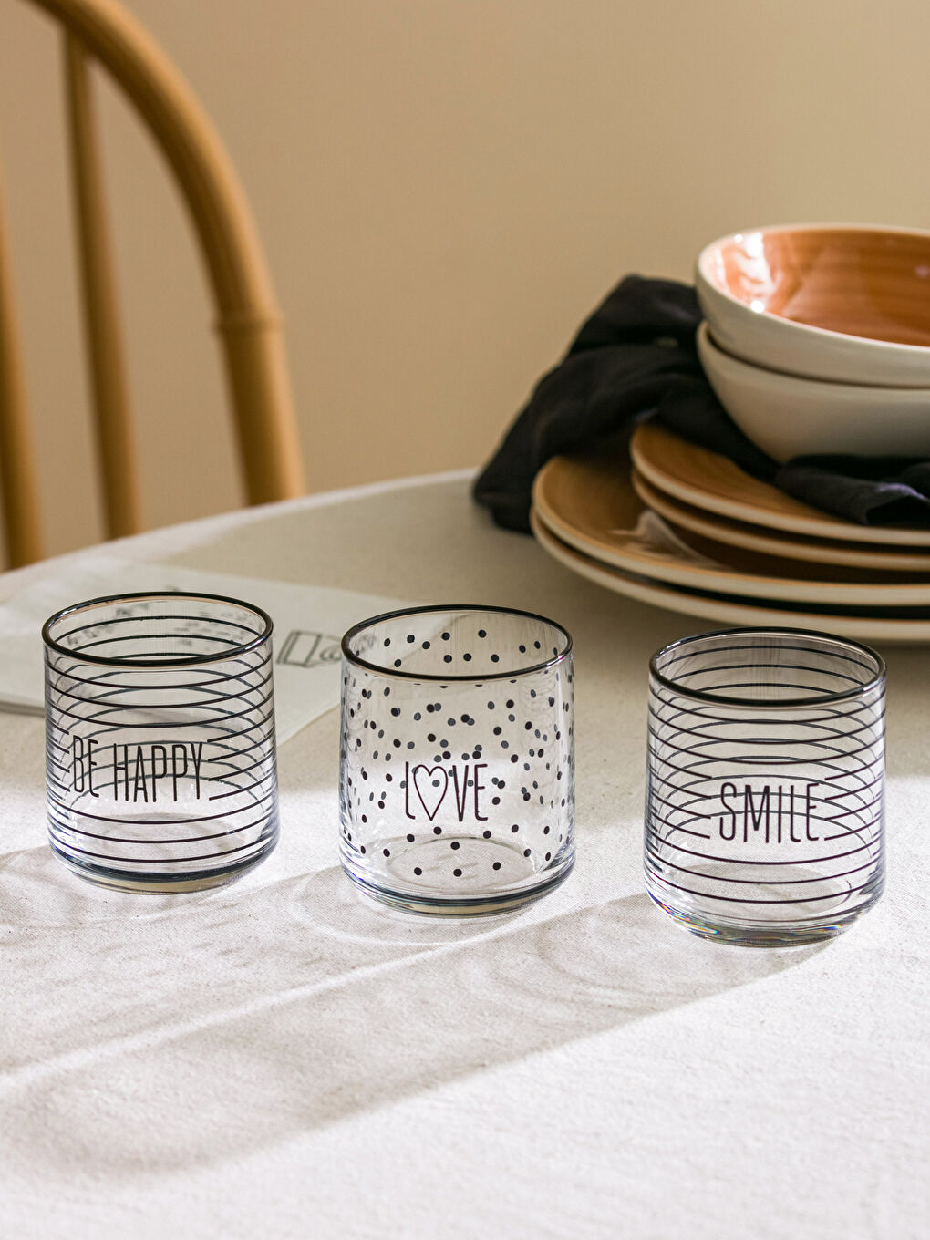 Siyah Baskılı Cam Bardak Seti 3'lü 260 ml-1