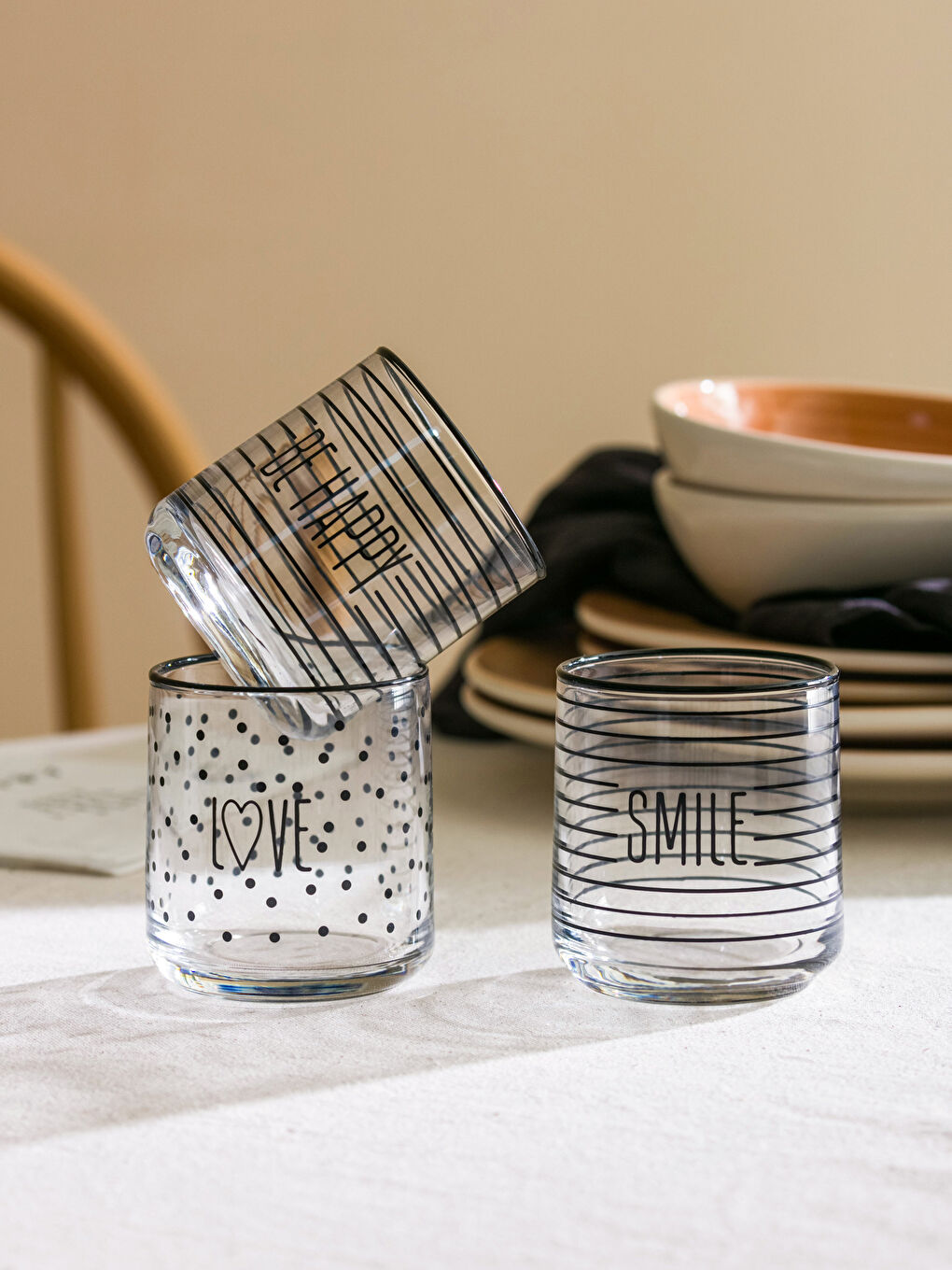 Siyah Baskılı Cam Bardak Seti 3'lü 260 ml-2