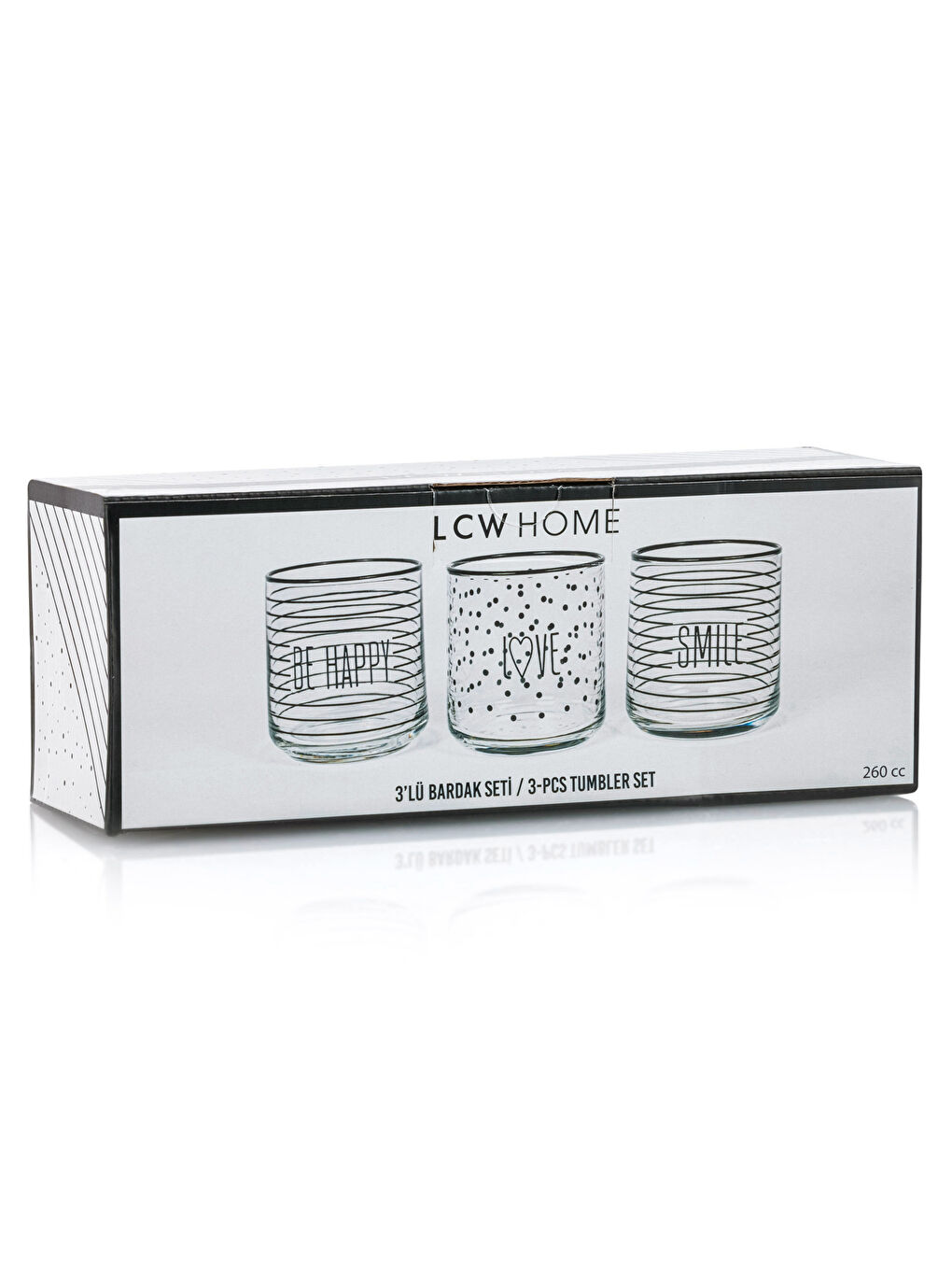 Siyah Baskılı Cam Bardak Seti 3'lü 260 ml-3